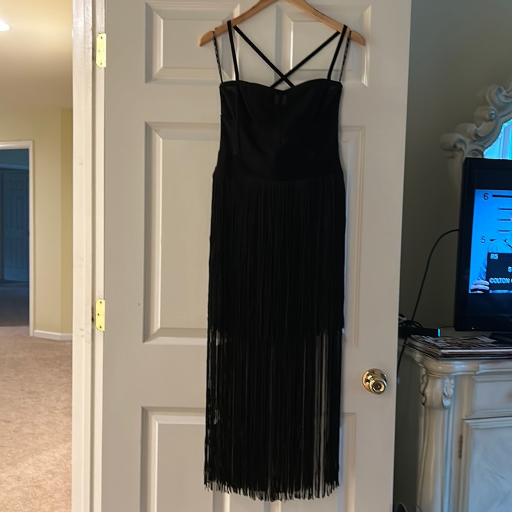 Herve Leger black fringe dress size medium
